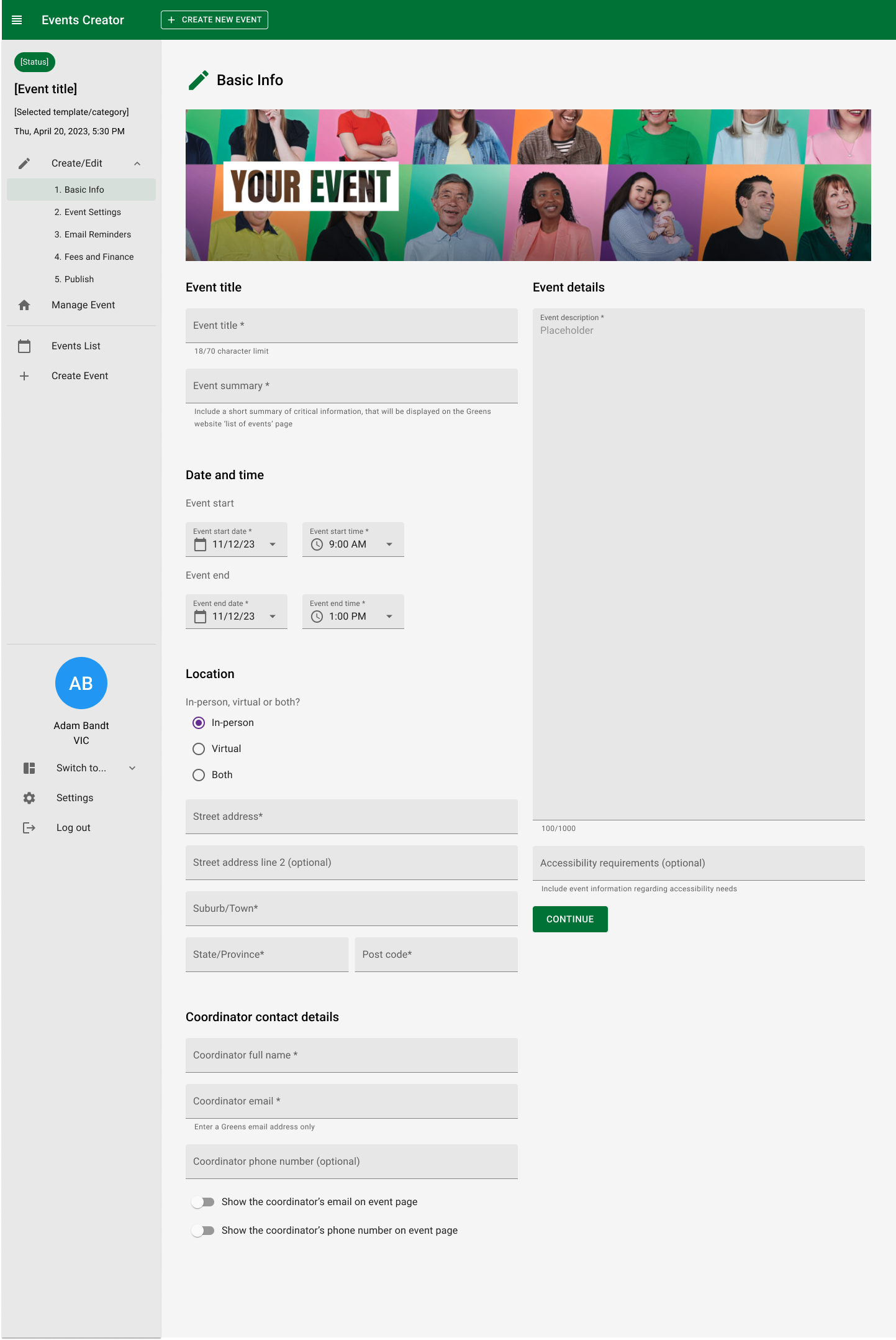 Creator page matching published page layout